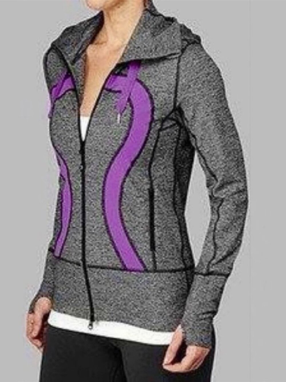 Lululemon Women's Gray Purple Heather Scuba Sports Full-Zip Hoodie Size 10